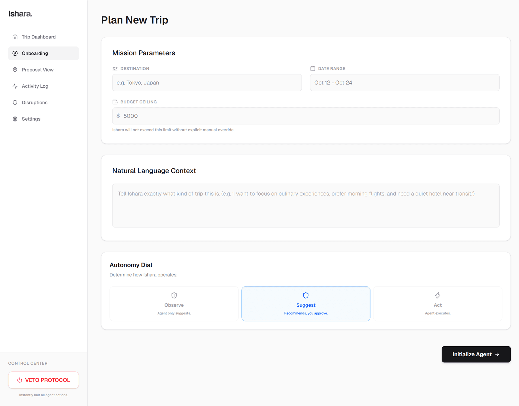 Ishara Structured Onboarding Interface